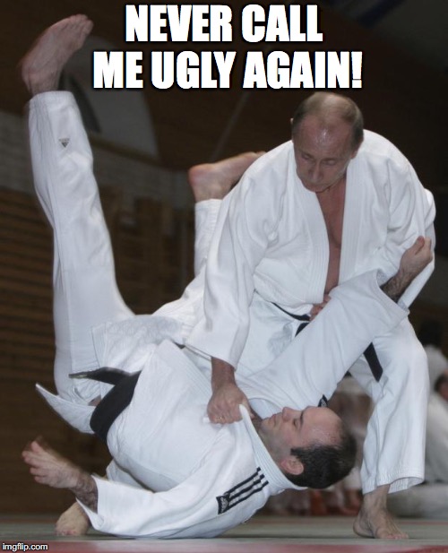 Putin judo | NEVER CALL ME UGLY AGAIN! | image tagged in putin judo | made w/ Imgflip meme maker