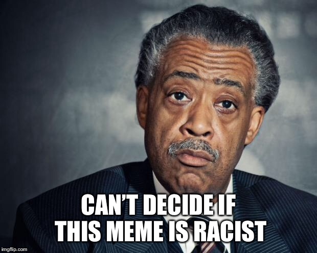 al sharpton racist | CAN’T DECIDE IF THIS MEME IS RACIST | image tagged in al sharpton racist | made w/ Imgflip meme maker