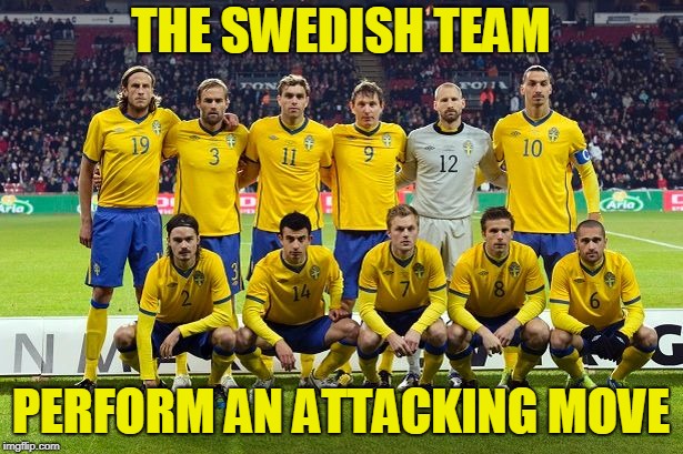 swedish attack | THE SWEDISH TEAM; PERFORM AN ATTACKING MOVE | image tagged in funny memes | made w/ Imgflip meme maker