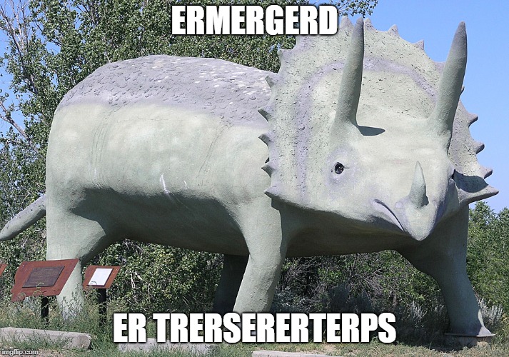 ERMERGERD; ER TRERSERERTERPS | image tagged in derpy triceratops | made w/ Imgflip meme maker