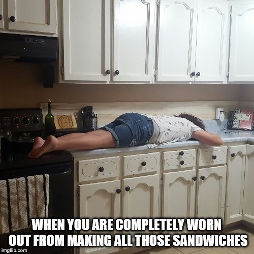 WHEN YOU ARE COMPLETELY WORN OUT FROM MAKING ALL THOSE SANDWICHES | made w/ Imgflip meme maker