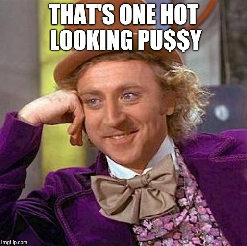Creepy Condescending Wonka Meme | THAT'S ONE HOT LOOKING PU$$Y | image tagged in memes,creepy condescending wonka | made w/ Imgflip meme maker