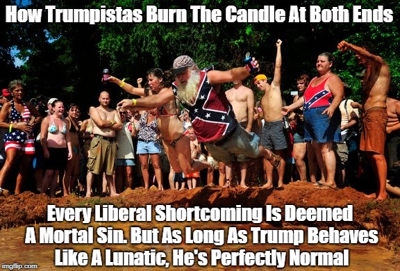 How Trumpistas Burn The Candle At Both Ends Every Liberal Shortcoming Is Deemed A Mortal Sin. But As Long As Trump Behaves Like A Lunatic, H | made w/ Imgflip meme maker
