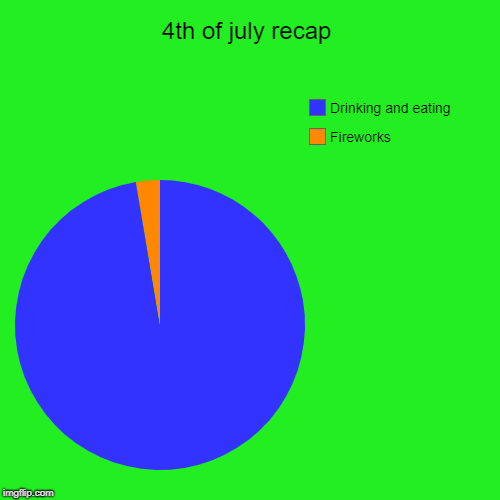 4th of july recap | Fireworks, Drinking and eating | image tagged in funny,pie charts | made w/ Imgflip chart maker