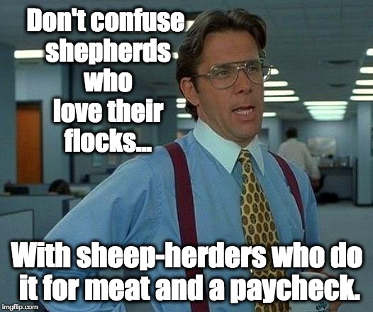 That Would Be Great Meme | Don't confuse shepherds who love their flocks... With sheep-herders who do it for meat and a paycheck. | image tagged in memes,that would be great | made w/ Imgflip meme maker
