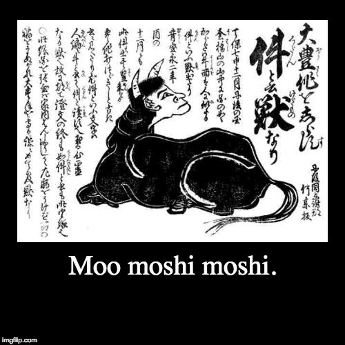 Japanese cow. | image tagged in cow,japanese pun,japan,japanese | made w/ Imgflip demotivational maker