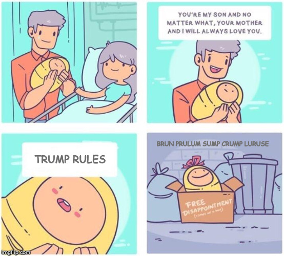 Abandoning Principles | BRUN PRULUM SUMP CRUMP LURUSE; TRUMP RULES | image tagged in free disappointment,abortion,no child left behind,regressive left,hypocrites | made w/ Imgflip meme maker