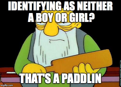 That's a paddlin' Meme | IDENTIFYING AS NEITHER A BOY OR GIRL? THAT'S A PADDLIN | image tagged in memes,that's a paddlin' | made w/ Imgflip meme maker