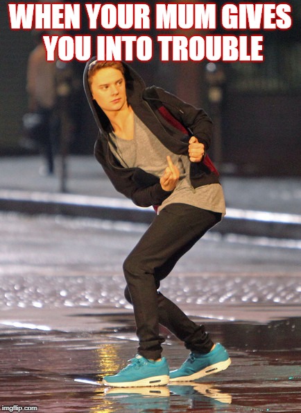 Conor Maynard meme | WHEN YOUR MUM GIVES YOU INTO TROUBLE | image tagged in michael jackson popcorn | made w/ Imgflip meme maker