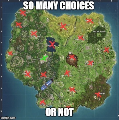 Thought-process on landing positions | image tagged in fortnite meme | made w/ Imgflip meme maker