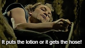 It puts the lotion or it gets the hose! | image tagged in buffalo bill | made w/ Imgflip meme maker