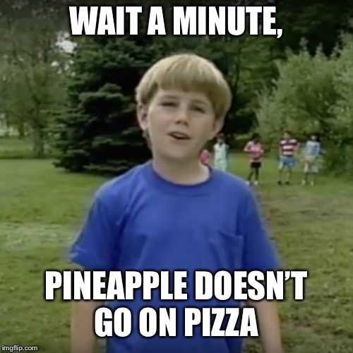 Popular opinion  | WAIT A MINUTE, PINEAPPLE DOESN’T GO ON PIZZA | image tagged in kazoo kid wait a minute who are you | made w/ Imgflip meme maker