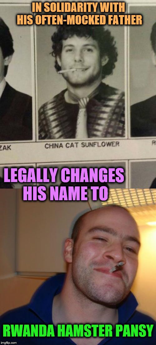 Good Guy Greg's Dad |  IN SOLIDARITY WITH HIS OFTEN-MOCKED FATHER; LEGALLY CHANGES HIS NAME TO; RWANDA HAMSTER PANSY | image tagged in good guy greg,funny,memes,phunny,hamster weekend | made w/ Imgflip meme maker