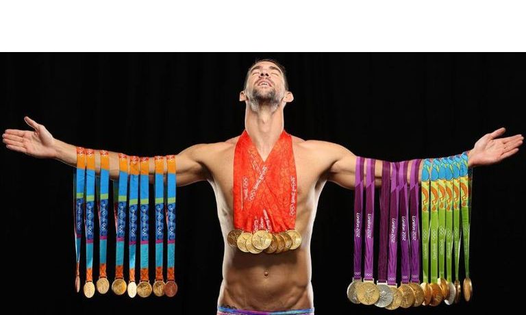 michael phelps posing with medals Blank Meme Template