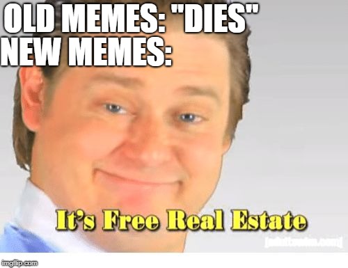 It's Free Real Estate | NEW MEMES:; OLD MEMES: "DIES" | image tagged in it's free real estate | made w/ Imgflip meme maker