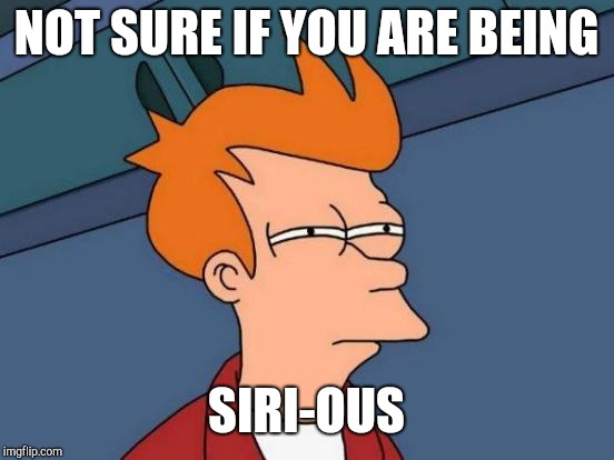 Futurama Fry Meme | NOT SURE IF YOU ARE BEING SIRI-OUS | image tagged in memes,futurama fry | made w/ Imgflip meme maker