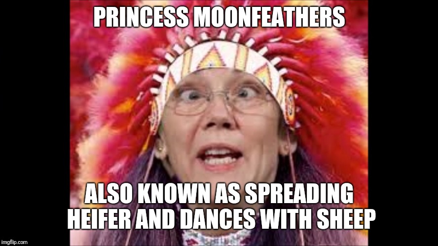 Dances With Sheep | PRINCESS MOONFEATHERS; ALSO KNOWN AS SPREADING HEIFER AND DANCES WITH SHEEP | image tagged in elizabeth warren,spreading heifer | made w/ Imgflip meme maker