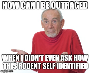 HOW CAN I BE OUTRAGED WHEN I DIDN'T EVEN ASK HOW THIS RODENT SELF IDENTIFIED | made w/ Imgflip meme maker