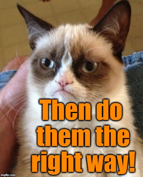 Grumpy Cat Meme | Then do them the right way! | image tagged in memes,grumpy cat | made w/ Imgflip meme maker