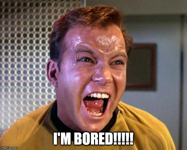 Captain Kirk Screaming | I'M BORED!!!!! | image tagged in captain kirk screaming | made w/ Imgflip meme maker