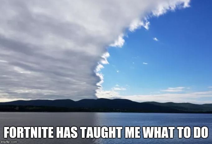 Fortnite is useful | FORTNITE HAS TAUGHT ME WHAT TO DO | image tagged in fortnite,clouds,storm,meme | made w/ Imgflip meme maker