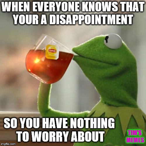 But That's None Of My Business Meme | WHEN EVERYONE KNOWS THAT YOUR A DISAPPOINTMENT; SO YOU HAVE NOTHING TO WORRY ABOUT; TIM'S MEMES | image tagged in memes,but thats none of my business,kermit the frog | made w/ Imgflip meme maker