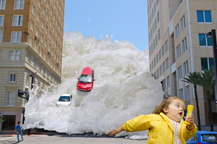 Hope this never happens | image tagged in chubby bubbles girl,run,oh shit,disaster,flood,flooding | made w/ Imgflip meme maker
