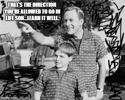 Look Son Meme | THAT'S THE DIRECTION YOU'RE ALLOWED TO GO IN LIFE SON...LEARN IT WELL. | image tagged in memes,look son | made w/ Imgflip meme maker