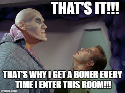 THAT'S IT!!! THAT'S WHY I GET A BONER EVERY TIME I ENTER THIS ROOM!!! | image tagged in ruk and kirk | made w/ Imgflip meme maker