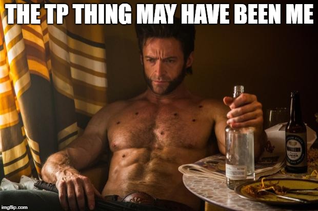 Wolverine depressed | THE TP THING MAY HAVE BEEN ME | image tagged in wolverine depressed | made w/ Imgflip meme maker