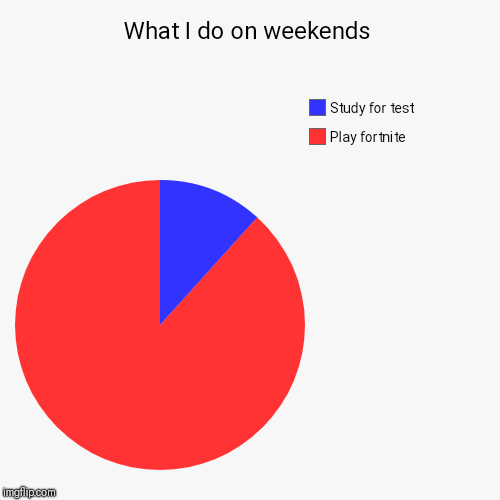 What I do on weekends | Play fortnite, Study for test | image tagged in funny,pie charts | made w/ Imgflip chart maker