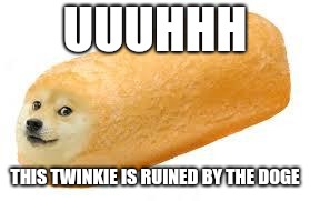 Weird things are happening |  UUUHHH; THIS TWINKIE IS RUINED BY THE DOGE | image tagged in twinkie doge,twinkies,memes | made w/ Imgflip meme maker