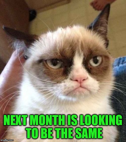 Grumpy Cat Reverse Meme | NEXT MONTH IS LOOKING TO BE THE SAME | image tagged in memes,grumpy cat reverse,grumpy cat | made w/ Imgflip meme maker
