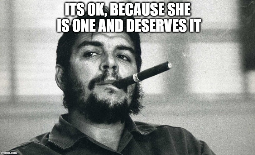Che | ITS OK, BECAUSE SHE IS ONE AND DESERVES IT | image tagged in che | made w/ Imgflip meme maker