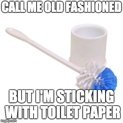Brushmeme | CALL ME OLD FASHIONED; BUT I'M STICKING WITH TOILET PAPER | image tagged in toilet brush | made w/ Imgflip meme maker