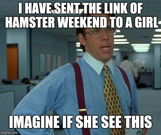 That Would Be Great Meme | I HAVE SENT THE LINK OF HAMSTER WEEKEND TO A GIRL IMAGINE IF SHE SEE THIS | image tagged in memes,that would be great | made w/ Imgflip meme maker