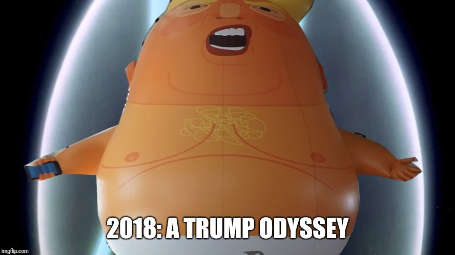 rebirth | 2018: A TRUMP ODYSSEY | image tagged in trump,2001 a space odyssey,baby trump,2018 | made w/ Imgflip meme maker