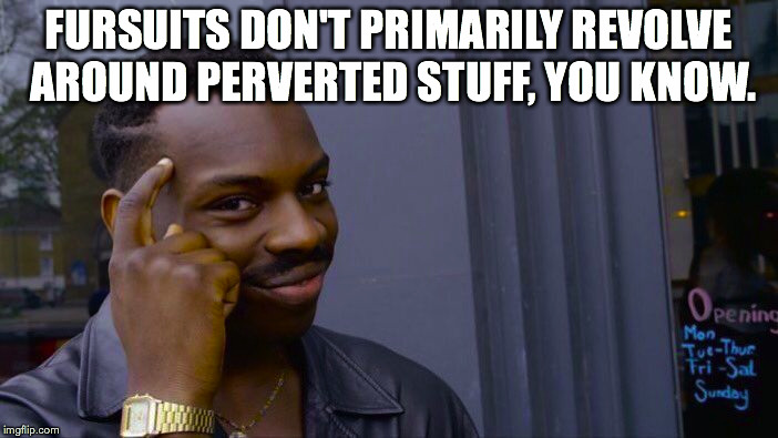 Roll Safe Think About It Meme | FURSUITS DON'T PRIMARILY REVOLVE AROUND PERVERTED STUFF, YOU KNOW. | image tagged in memes,roll safe think about it | made w/ Imgflip meme maker