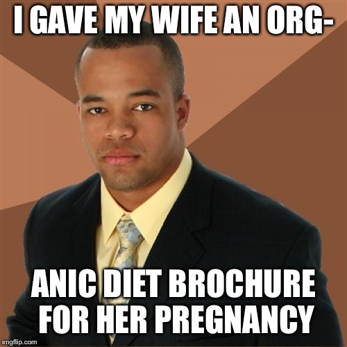 Successful Black Man | I GAVE MY WIFE AN ORG-; ANIC DIET BROCHURE FOR HER PREGNANCY | image tagged in memes,successful black man | made w/ Imgflip meme maker