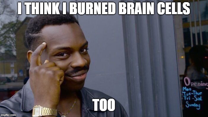 Roll Safe Think About It Meme | I THINK I BURNED BRAIN CELLS TOO | image tagged in memes,roll safe think about it | made w/ Imgflip meme maker