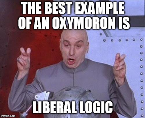 Dr Evil Laser Meme | THE BEST EXAMPLE OF AN OXYMORON IS LIBERAL LOGIC | image tagged in memes,dr evil laser | made w/ Imgflip meme maker