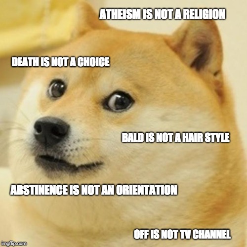 Doge | ATHEISM IS NOT A RELIGION; DEATH IS NOT A CHOICE; BALD IS NOT A HAIR STYLE; ABSTINENCE IS NOT AN ORIENTATION; OFF IS NOT TV CHANNEL | image tagged in memes,doge | made w/ Imgflip meme maker
