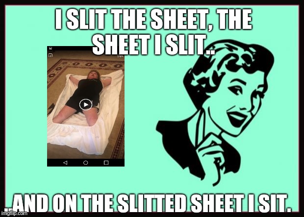 Ecard  | I SLIT THE SHEET,
THE SHEET I SLIT.. ..AND ON THE SLITTED SHEET I SIT. | image tagged in ecard | made w/ Imgflip meme maker