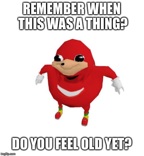 Feel old yet? | REMEMBER WHEN THIS WAS A THING? DO YOU FEEL OLD YET? | image tagged in ugandan knuckles | made w/ Imgflip meme maker