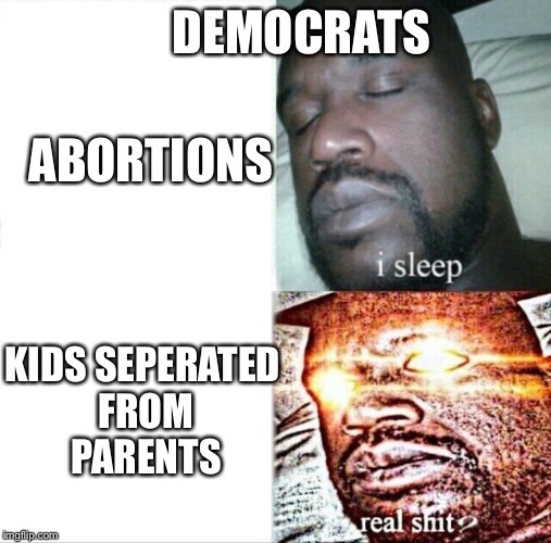 Sleeping Shaq | DEMOCRATS; ABORTIONS; KIDS SEPERATED FROM PARENTS | image tagged in memes,sleeping shaq | made w/ Imgflip meme maker