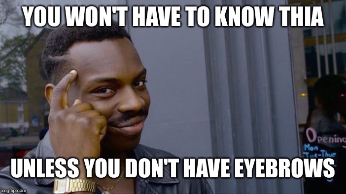 Roll Safe Think About It Meme | YOU WON'T HAVE TO KNOW THIA UNLESS YOU DON'T HAVE EYEBROWS | image tagged in memes,roll safe think about it | made w/ Imgflip meme maker