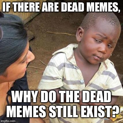 Third World Skeptical Kid Meme | IF THERE ARE DEAD MEMES, WHY DO THE DEAD MEMES STILL EXIST? | image tagged in memes,third world skeptical kid | made w/ Imgflip meme maker
