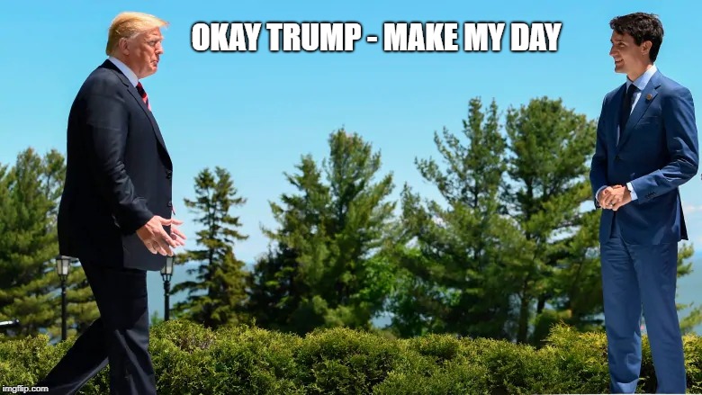 ANYTHING BUT CONSERVATIVE -- ANYONE BUT TRUMP | OKAY TRUMP - MAKE MY DAY | image tagged in donald trump,justin trudeau,election 2019,election 2020,abc2019cdn,abc2020usa | made w/ Imgflip meme maker
