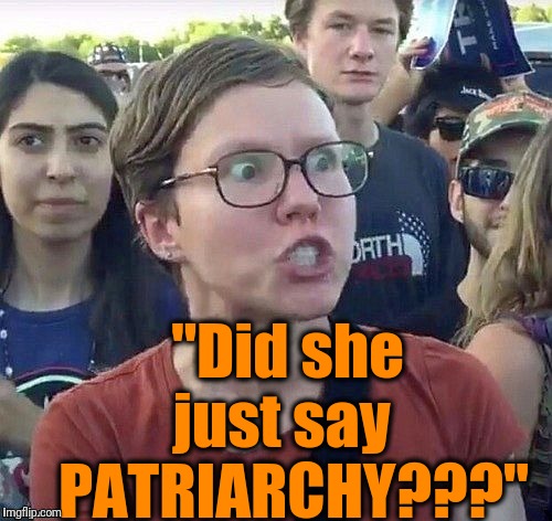 foggy | "Did she just say 
 PATRIARCHY???" | image tagged in triggered feminist | made w/ Imgflip meme maker