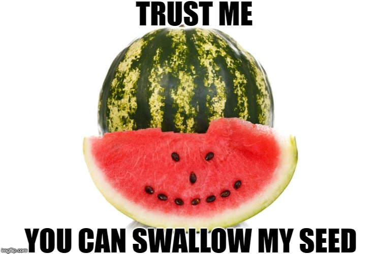Do you trust your Watermelon? | TRUST ME; YOU CAN SWALLOW MY SEED | image tagged in funny memes,summer,fruit,naughty,watermelon,spit | made w/ Imgflip meme maker